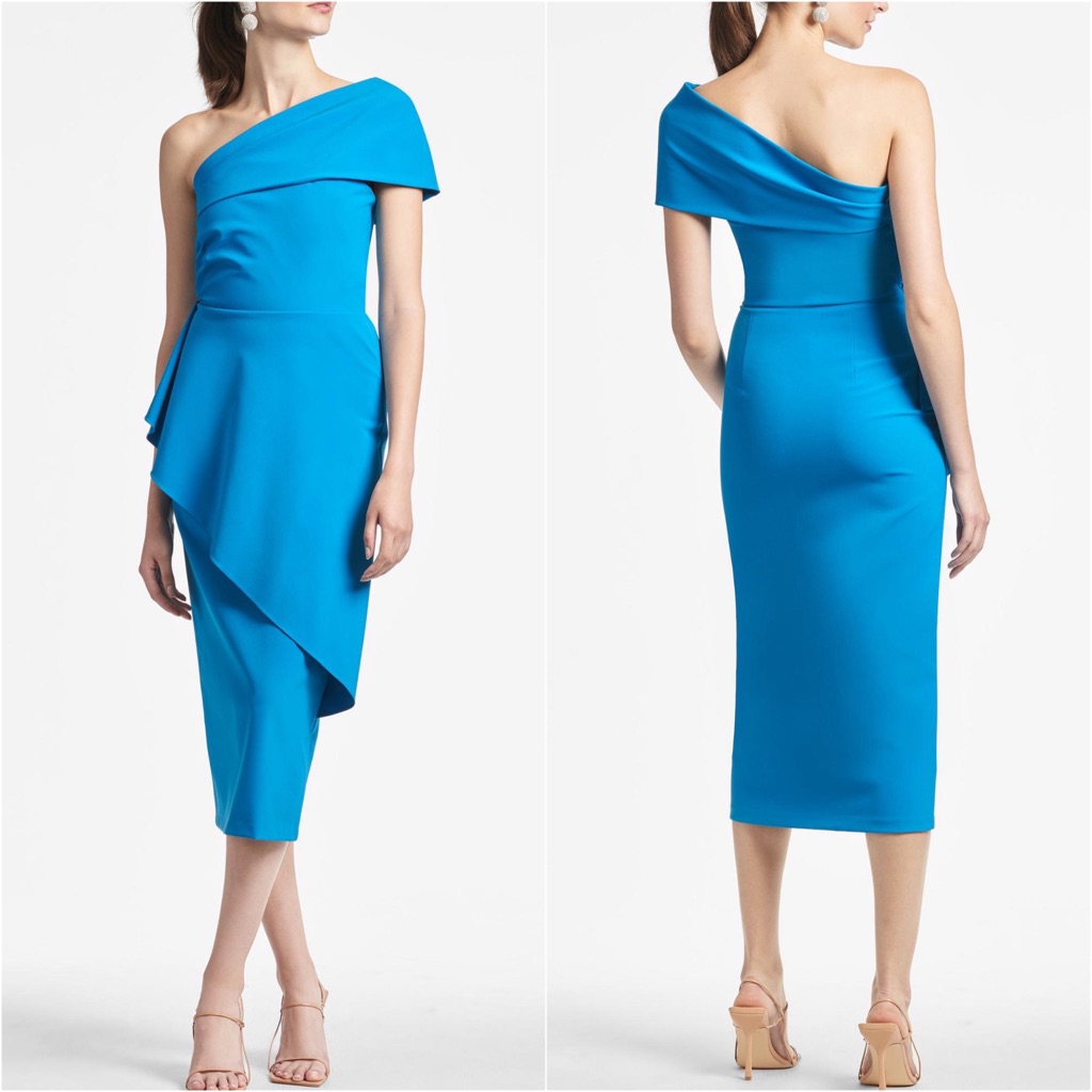 Sachin & Babi Nic One Shoulder Sheath Midi Dress In Ocean Blue